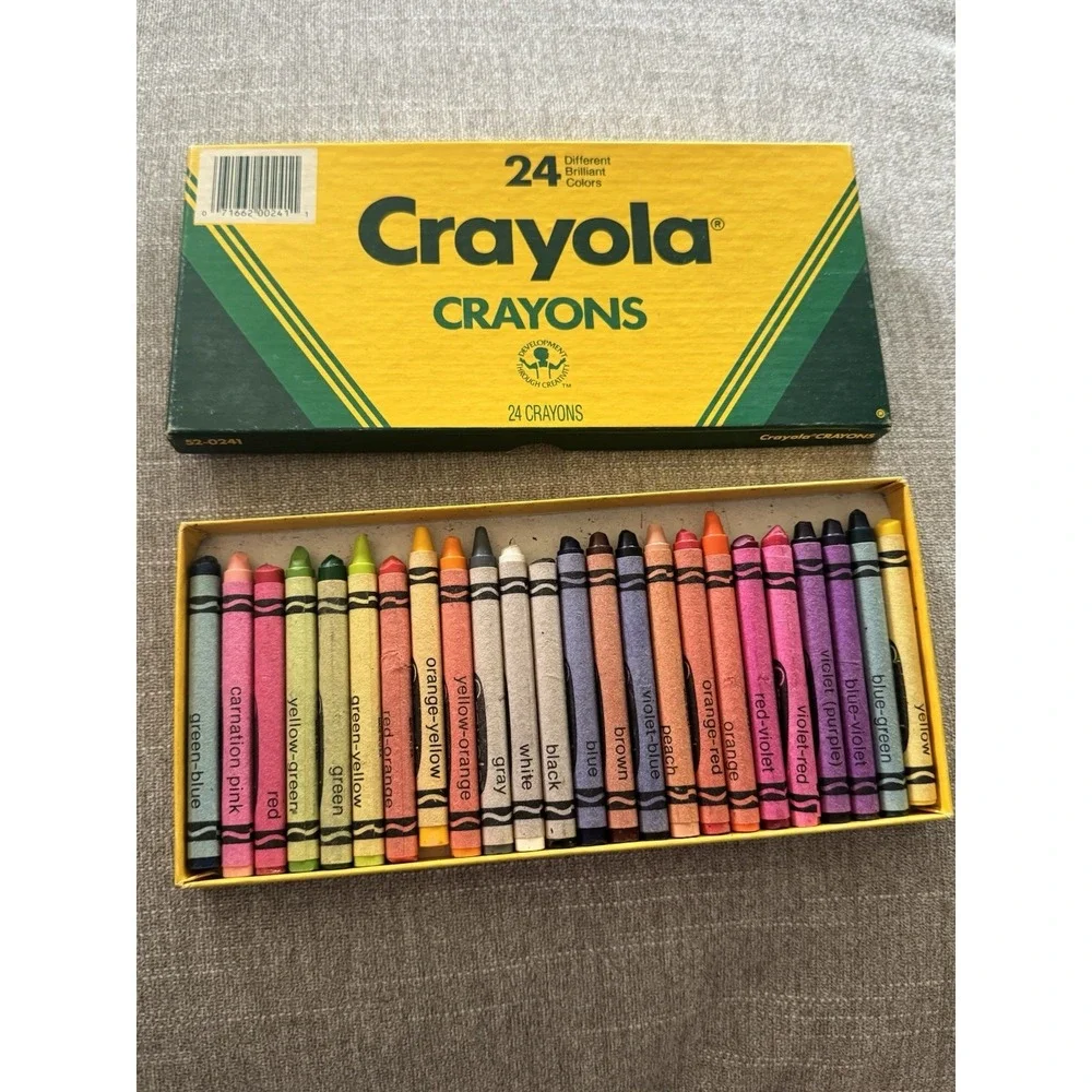 Vintage 1988 Crayola 24 Count Crayons Flat Box Made In USA Complete
